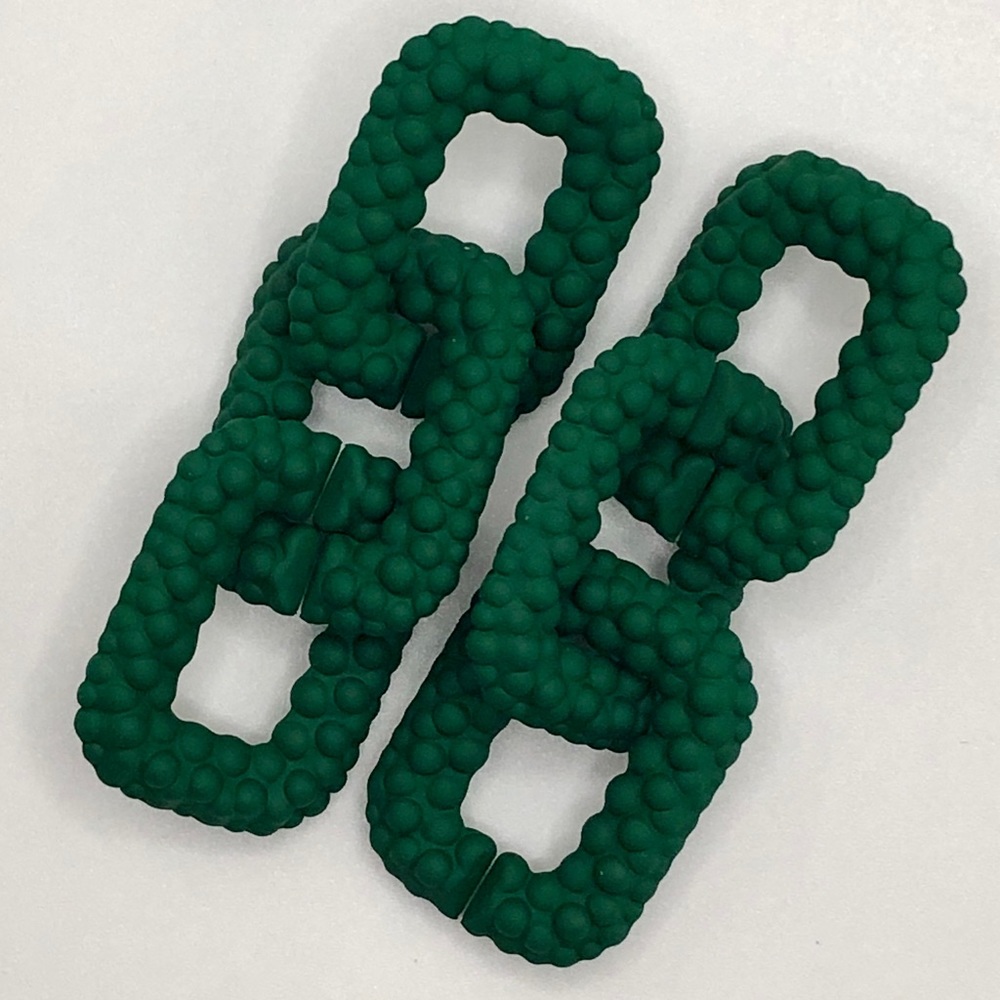 Textured Chunky Link Emerald Green Earrings
